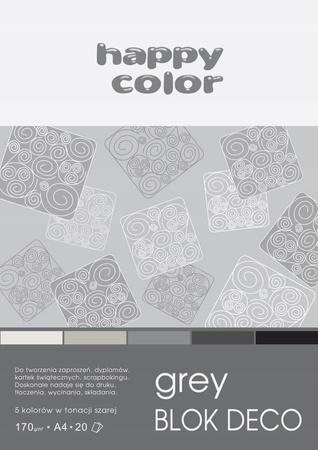 Blok Deco Grey A4, 170G, 20 Ark, 5 Kol. Tonacja Szara, Happy Color