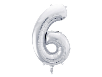 Balon Foliowy Cyfra "6", 86Cm, Srebrny Partydeco