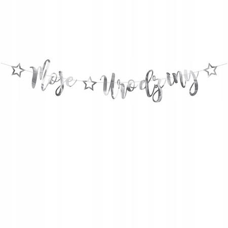 Baner Moje Urodziny, Srebrny, 16,5X90Cm Partydeco