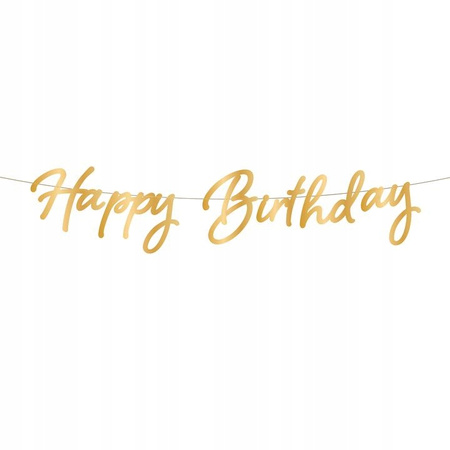 Baner Happy Birthday, Złoty, 16.5x62cm Partydeco