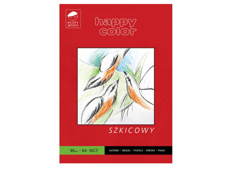 Blok Szkicowy Młody Artysta, A4, 50 Ark, 90G, Happy Color