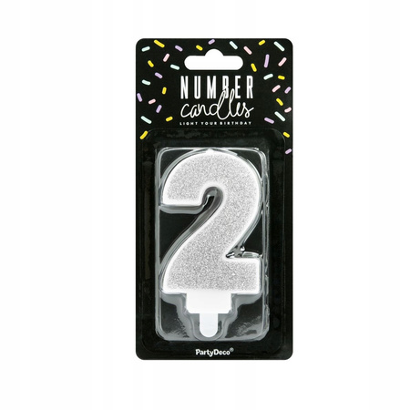 Świeczka Urodzinowa Cyferka 2, Srebrny, 7Cm Partydeco