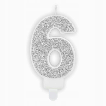 Świeczka Urodzinowa Cyferka 6, Srebrny, 7Cm Partydeco