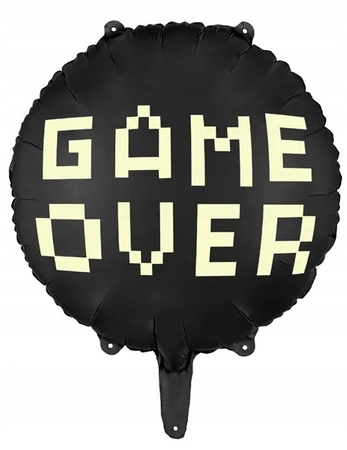 Balon Foliowy Game Over, 45 Cm, Czarny Partydeco