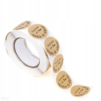 Naklejki Na Rolce Handmade With Love, Kraft, 500 Szt. Dpcraft
