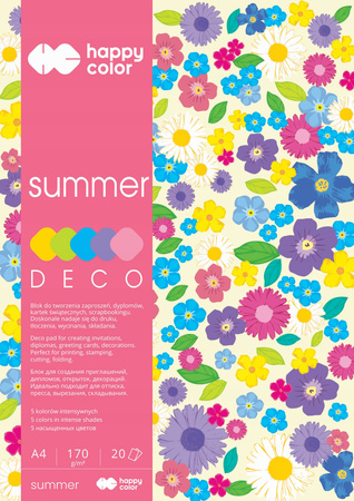 Blok Deco Summer A4, 170G, 20 Ark, 5 Kol., Happy Color