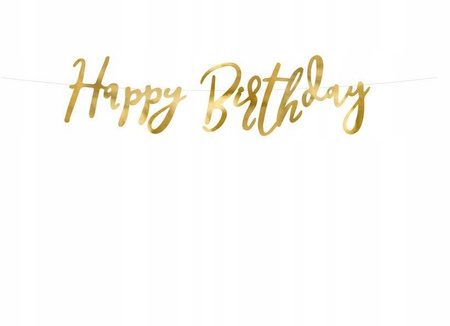 Baner Happy Birthday, Złoty, 16.5x62cm Partydeco