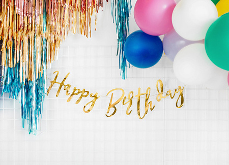 Baner Happy Birthday, Opalizujący, 16,5X62Cm Partydeco