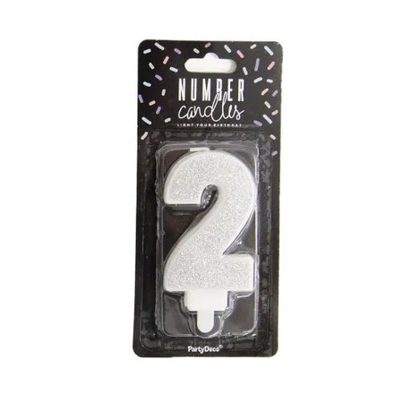 Świeczka Urodzinowa Cyferka 2, Srebrny, 7Cm Partydeco