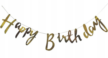 Baner Happy Birthday, Złoty, 16.5x62cm Partydeco