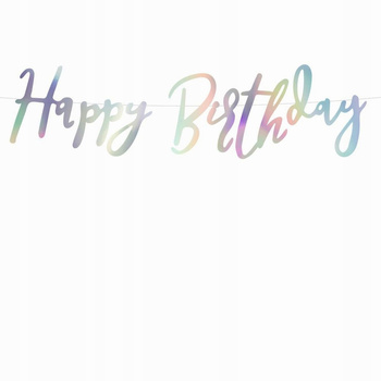 Baner Happy Birthday, Opalizujący, 16,5X62Cm Partydeco
