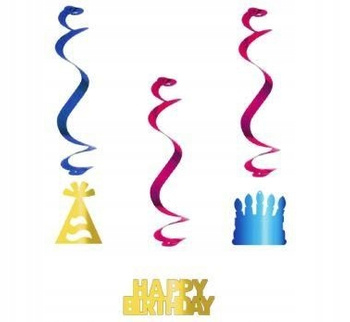 Dekoracja Foliowa "Happy Birthday/Czapeczka/Tort" 3 Szt. Godan