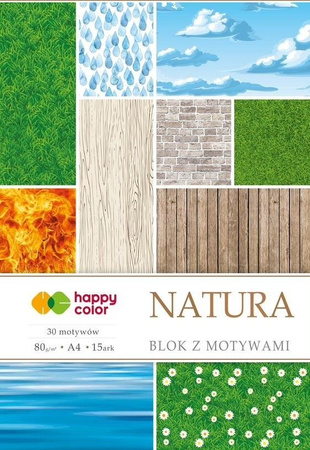 Blok Z Motywami Natura, 80G/M2, A4, 15 Ark, 30 Motyw, Happy Color
