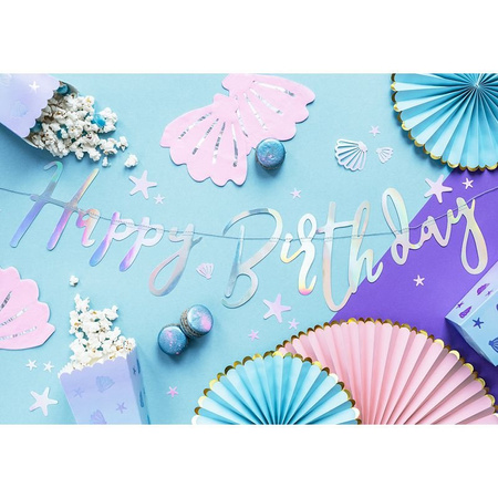 Baner Happy Birthday, Opalizujący, 16,5X62Cm Partydeco