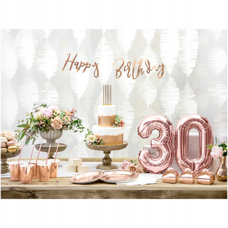 Baner Happy Birthday, Różowe Złoto, 16,5x62cm Partydeco