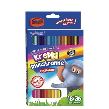 Kredki Trójkątne Dwustronne 18/36 Kolorów+Temperówka Bambino Majewski