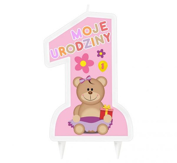 Świeczka "1 - Mam Roczek", Różowa Godan