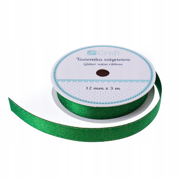 Tasiemka Satynowa Z Brokatem, Zielona, 3 M DpCraft