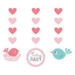 Dekoracja Wisząca "Baby Girl", 3 Szt.,Różowy M.91 Cm, 44 Cm Kk Godan