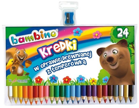 Kredki Bambino W Oprawie Drewnianej 24 Kolory + Temperówka Majewski