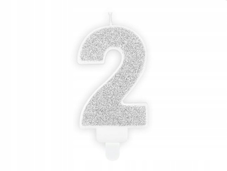 Świeczka Urodzinowa Cyferka 2, Srebrny, 7Cm Partydeco