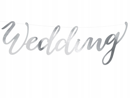 Baner Wedding, Srebrny, 16,5X45Cm Partydeco