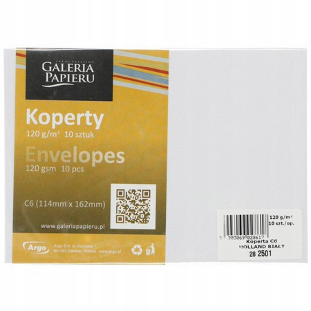 Koperta C6 Holland Biały 120g 10szt 282501 Galeria Papieru
