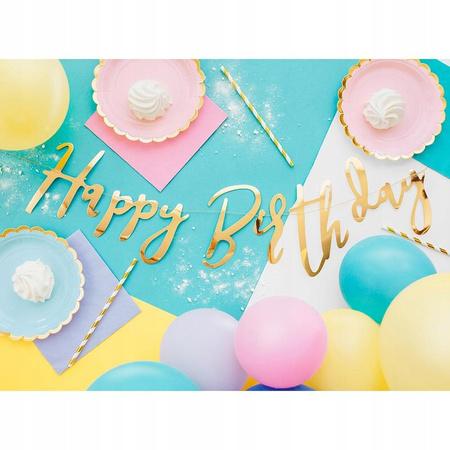 Baner Happy Birthday, Złoty, 16.5x62cm Partydeco