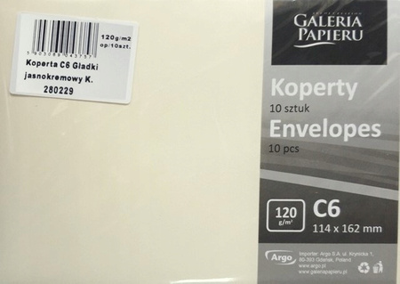Koperta C6 Gładki Jasnokremowy 120g 10szt 280229 Galeria Papieru