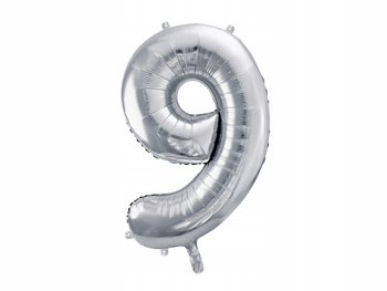 Balon Foliowy Cyfra "9", 86Cm, Srebrny Partydeco