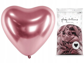 Balony Glossy 30cm, Serca, Różowe Złoto Partydeco
