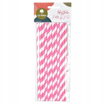 Słomki Papierowe - Paski Różowe (12 Szt.)  Arpex