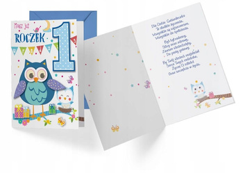 Karnet Dk-525 Urodziny Roczek (Sowa, Cyferki) Kukartka