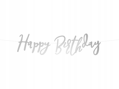 Baner Happy Birthday, Srebrny, 16,5x62cm Partydeco