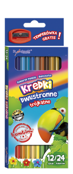 Kredki Trójkątne Dwustronne 12/24 Kolory+Temperówka Bambino Majewski