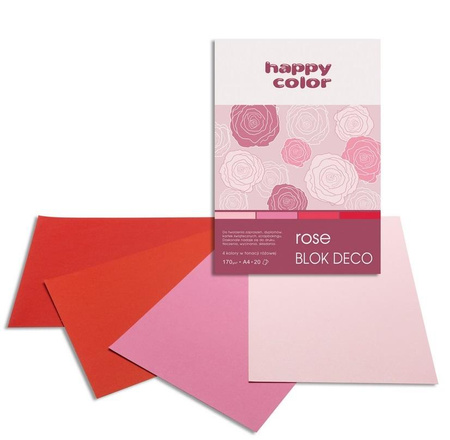 Blok Deco Rose A4, 170G, 20 Ark, 4 Kol. Tonacja Różowo-Czerwona, Happy Color