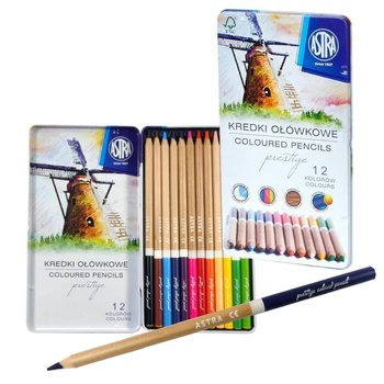 Kredki z drewna cedrowego w metalowym pudełku Astra Prestige 12 kolorów Astra
