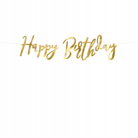Baner Happy Birthday, Złoty, 16.5x62cm Partydeco