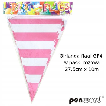 Girlanda Flagi Gp4 W Paski Różowa 27,5Cmx10M Penword