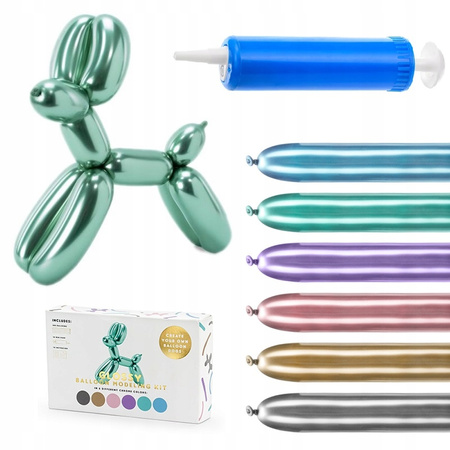 Balony Modeliny Glossy 130cm Z Pompką, Mix Partydeco