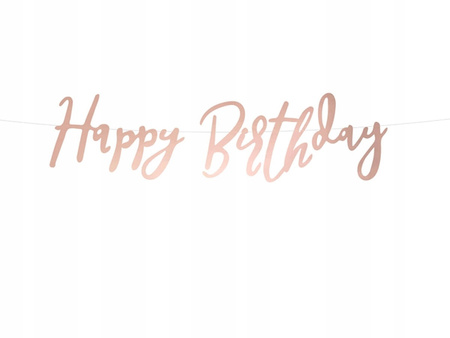 Baner Happy Birthday, Różowe Złoto, 16,5x62cm Partydeco
