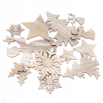 BN-Drewniane Motywy Świąteczne, 12 Szt., Bielone DpCraft