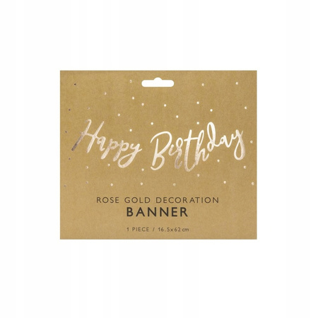 Baner Happy Birthday, Różowe Złoto, 16,5x62cm Partydeco