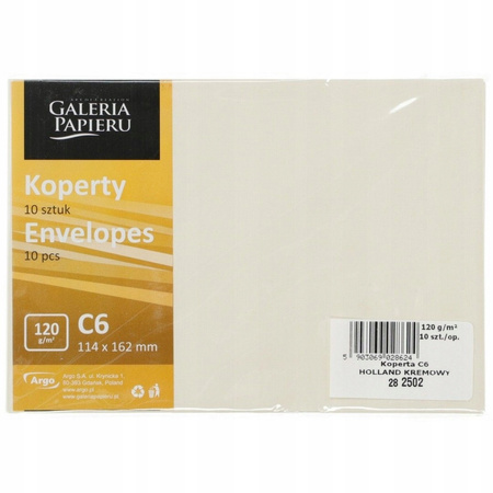 Koperta C6 Holland Kremowy 120g 10szt 282502 Galeria Papieru