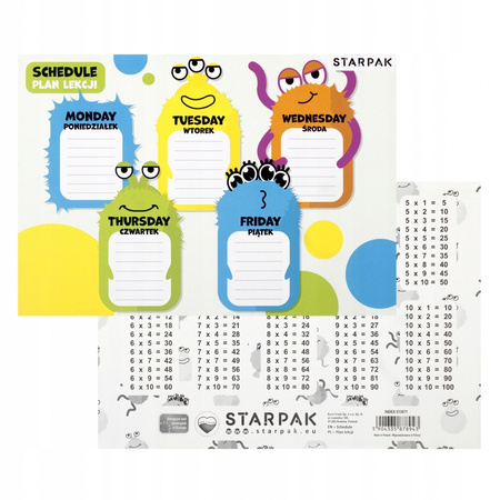 Plan Lekcji+Tabl Mnoz A5 Monster Starpak