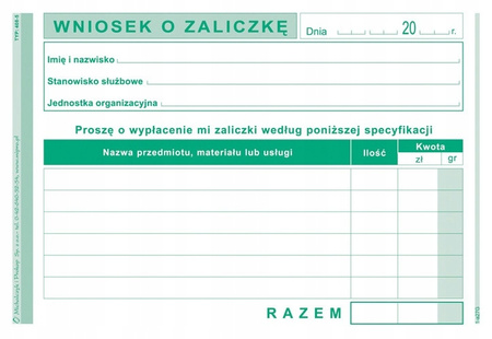 Druk W Wniosek O Zaliczkę 408-5. Michalczyk