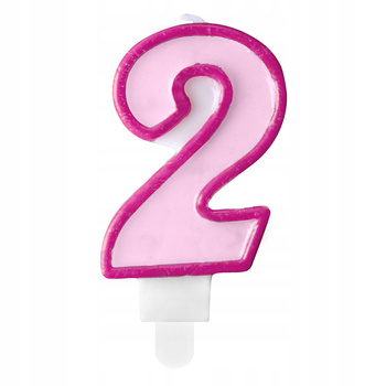Świeczka Urodzinowa Cyferka 2, Różowy, 7cm Partydeco