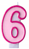 Świeczka Urodzinowa Cyferka 6, Różowy, 7cm Partydeco
