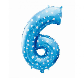 Balon Foliowy "Cyfra 6", Niebieska W Gwiazdy, 61 Cm. Godan