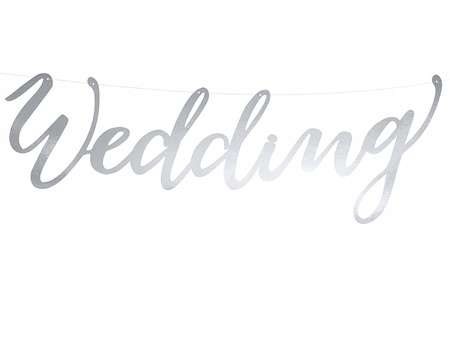 Baner Wedding, Srebrny, 16,5X45Cm Partydeco